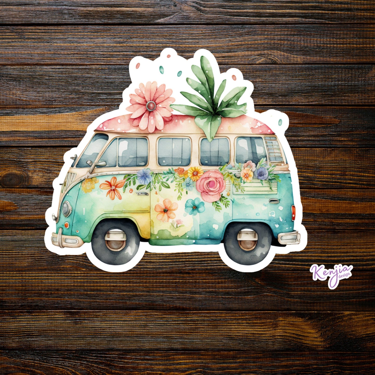 Cute Handmade Camper Sticker and Magnet with watercolor effect, Waterproof Vinyl Sticker for gift, planner, book, laptop stickers