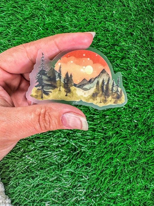 TRANSPARENT STICKERS Cute Lanscape Mountains Clear Stickers, Watercolor effect, Waterproof Vinyl Sticker for gift, planner, book, laptop