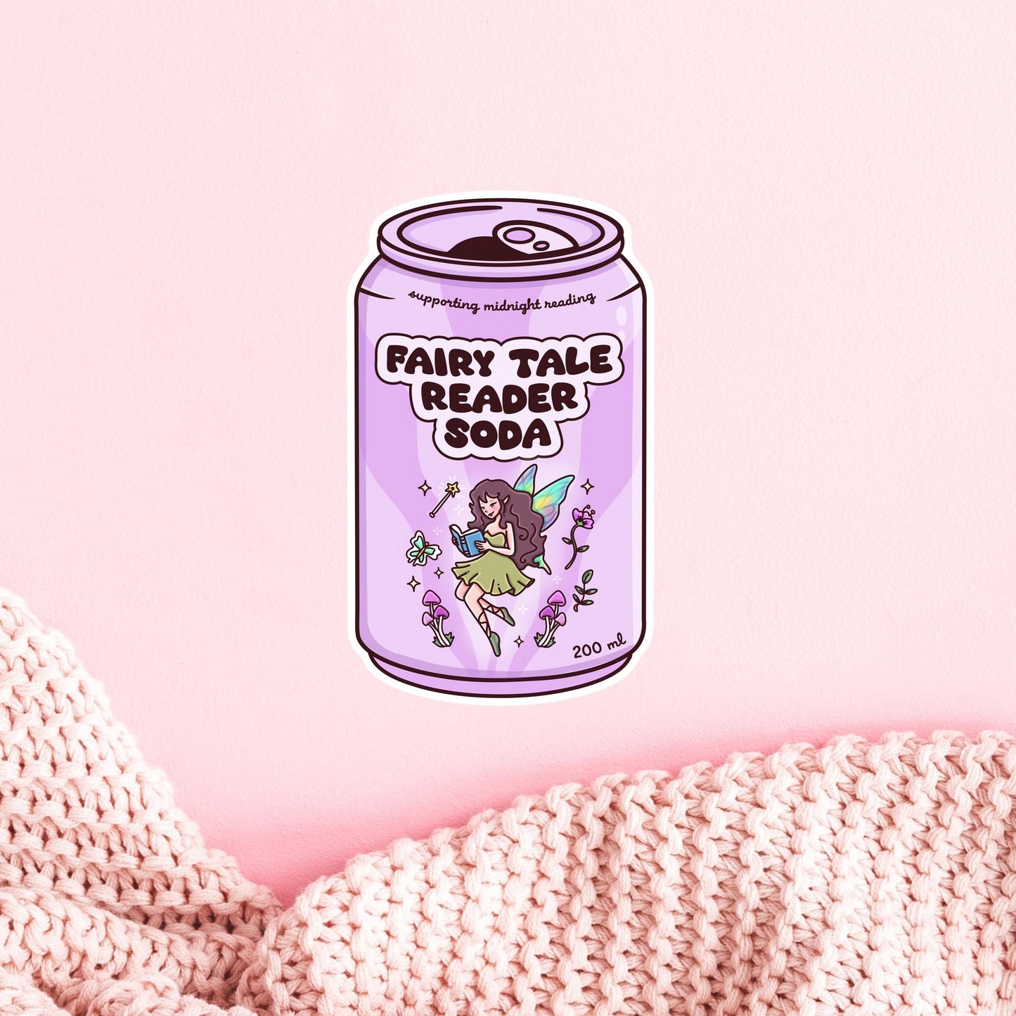 Fairy Tale Reader Soda Sticker / Fantasy Bookish Gift / Magical Girlie Decal / Book Lover Aesthetic / Dreamy Reading / Whimsical Present