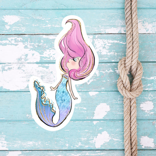Mermaid Sticker Pink Hair, Cute Girly sticker, Waterproof Dishwasher Safe Handmade cute Vinyl Sticker gift, planner, book, laptop stickers