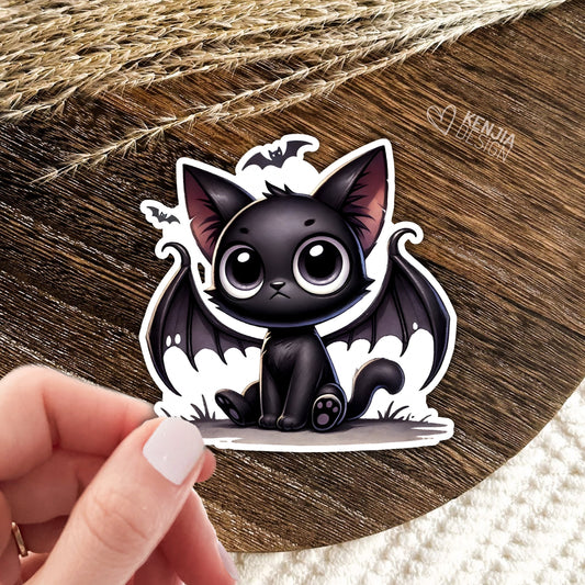 Halloween Black Bat Cat Sticker / Animal Lover / Cat Lovers / Kindle Stickers / Halloween Stickers / Bat Stickers / Dragon Stickers