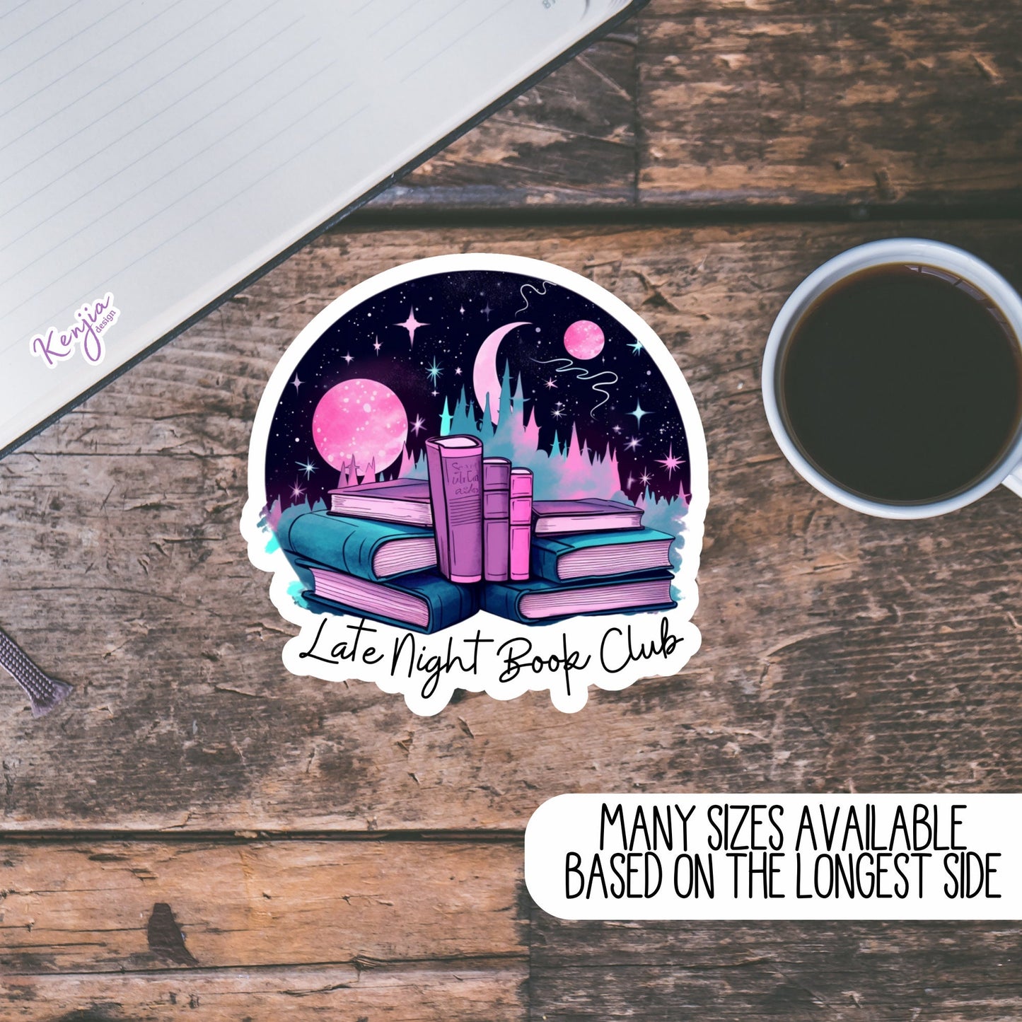Reading Late Night Book Club Sticker and Magnet, Summer Stickers, Waterproof Vinyl Sticker for gift, planner, book, laptop