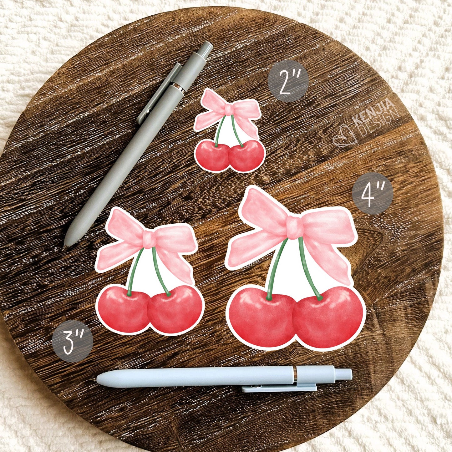 Cherry With Pink Bow Stickers  / Soft Girl Era / Aesthetic Cherries / Choquette Ribbon / Water Bottle, Laptop and Kindle Stickers
