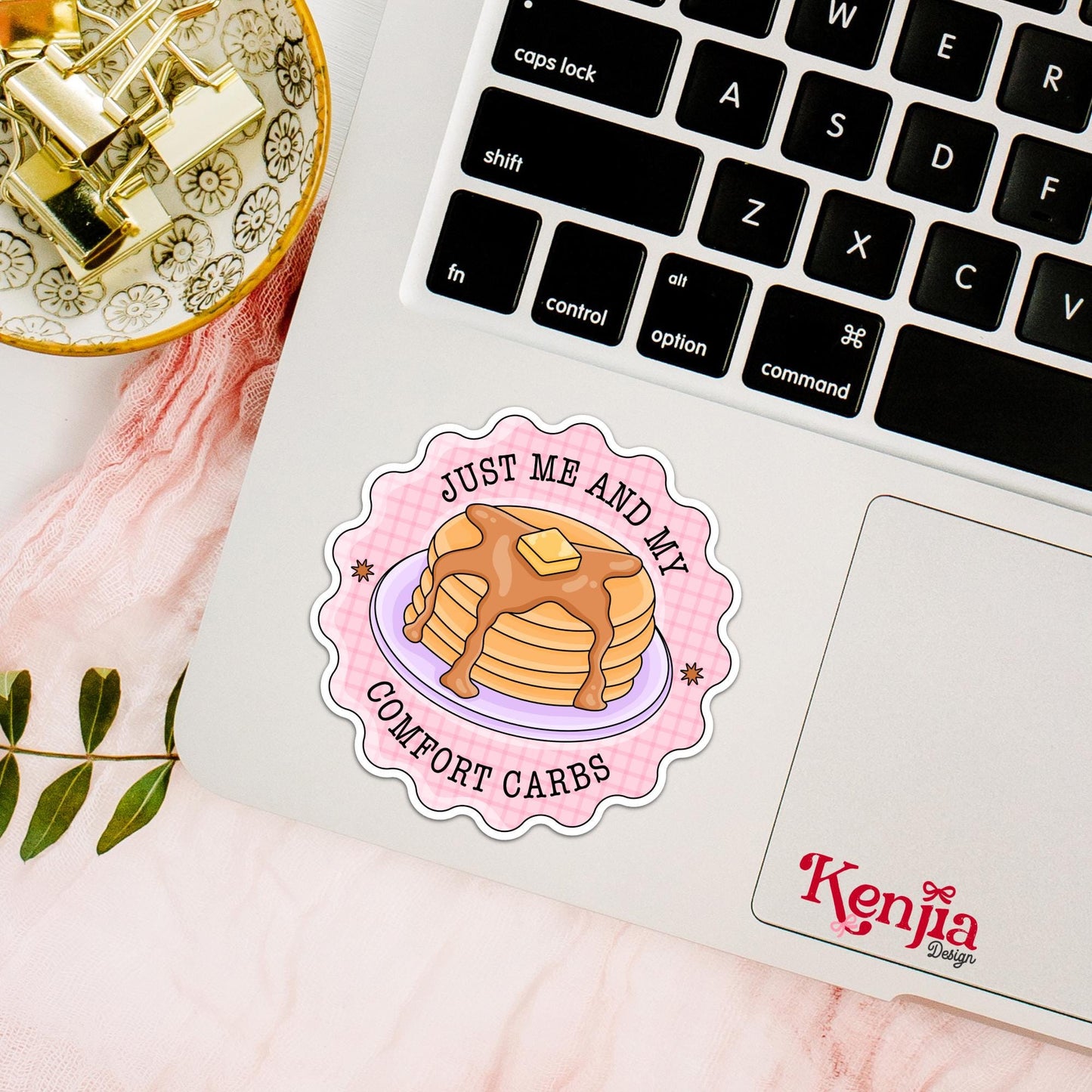 Just Me and My Comfort Carbs Sticker / Cute Pancake Sticker / Food Lover Laptop Decal / Cozy Kindle Sticker