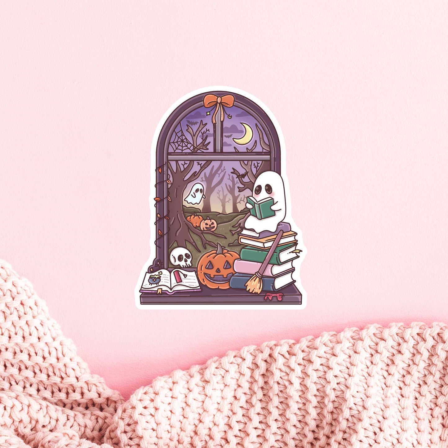 Halloween Window Sticker / Spooky Autumn Decal / Witch Aesthetic Gift / Gothic Vibes / Cute Bookish Present for Her / October Scene
