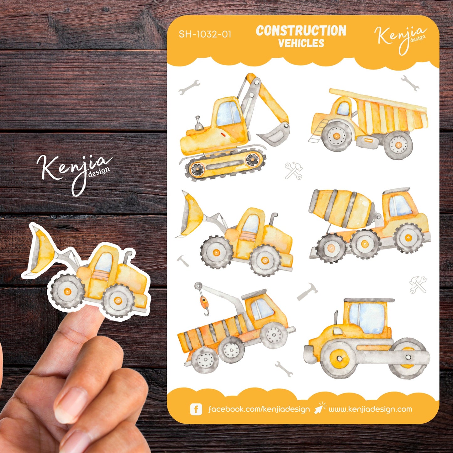 Construction Vehicles Sticker Sheet Truck, Handmade cute Vinyl Sticker for boy gift, planner, book and laptop stickers