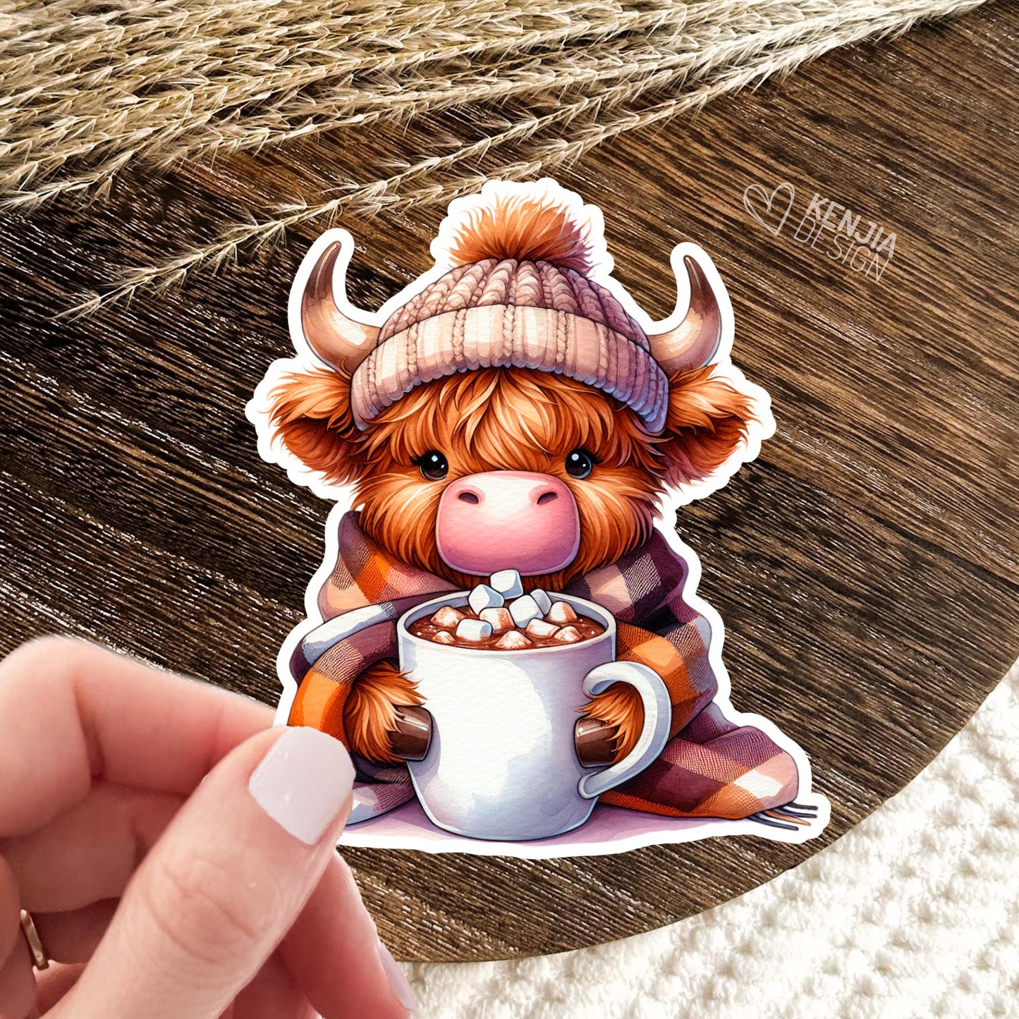 Cute Baby Highland Cow Stickers / Cacoa Farm Animal Lover / Cute Fluffy Calf / Farm Life / Moo Moo Scottish Cow Laptop & Kindle Stickers