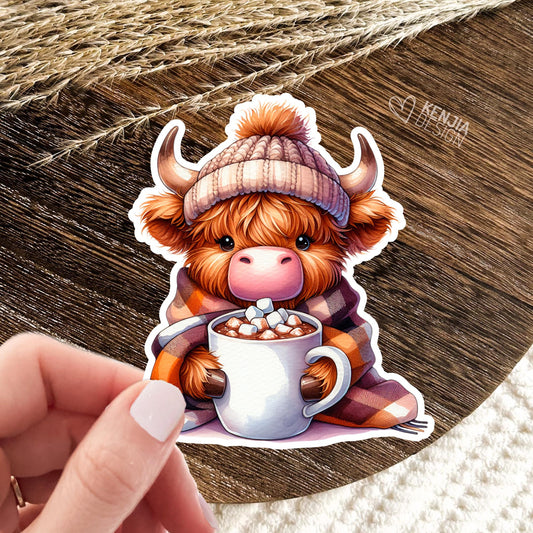 Cute Baby Highland Cow Stickers / Cacoa Farm Animal Lover / Cute Fluffy Calf / Farm Life / Moo Moo Scottish Cow Laptop & Kindle Stickers