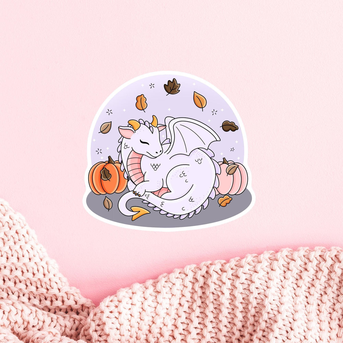 Autumn Dragon Pumpkin Sticker / Fantasy Fall Gift / Dragon Lover Gift / Halloween Dragon Decal / Cute Fantasy Sticker / Fall Dragon Lover