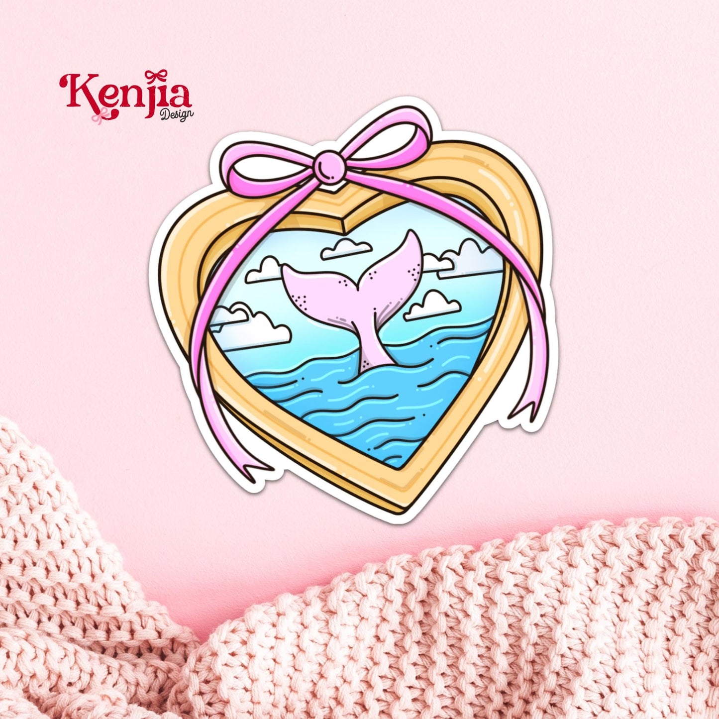 Whale Tail Stickers / Coquette Bow Ocean Sticker / Girly Heart Locket / Beachy Aesthetic / Sea Lover Gift / Mermaid Sticker / Sea Life