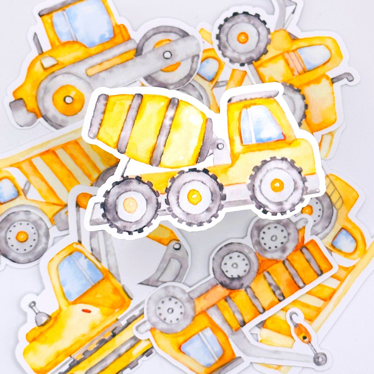 Construction Vehicles Sticker, Waterproof and Dishwasher Safe Handmade cute Vinyl Sticker gift, planner, bumper, laptop stickers