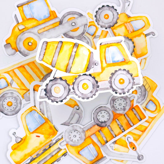 Construction Vehicles Sticker, Waterproof and Dishwasher Safe Handmade cute Vinyl Sticker gift, planner, bumper, laptop stickers