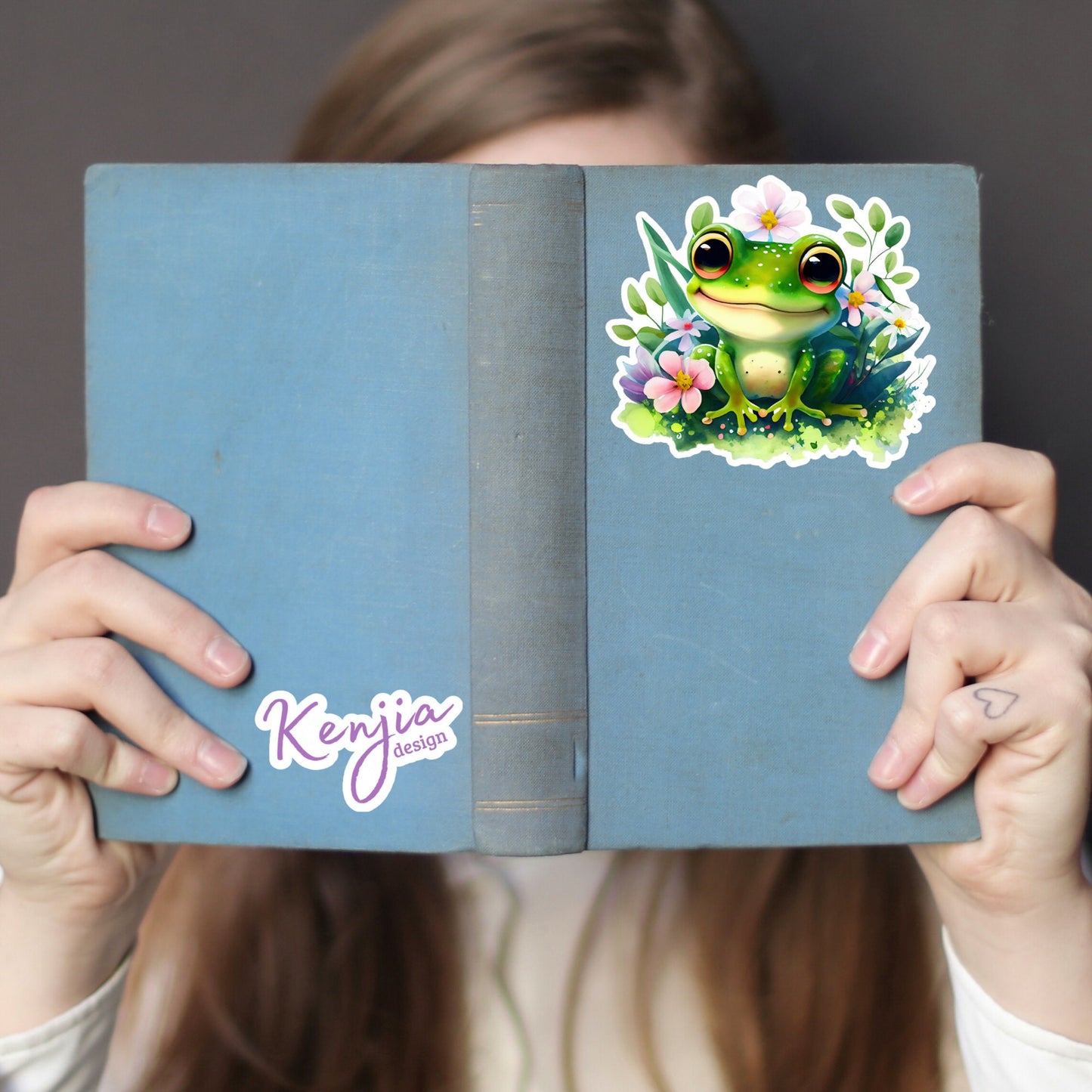 Cute handmade Happy Frog Sticker in Vinyl, watercolor effect, for gift, Waterproof and Dishwasher Safe for planner, book, laptop stickers