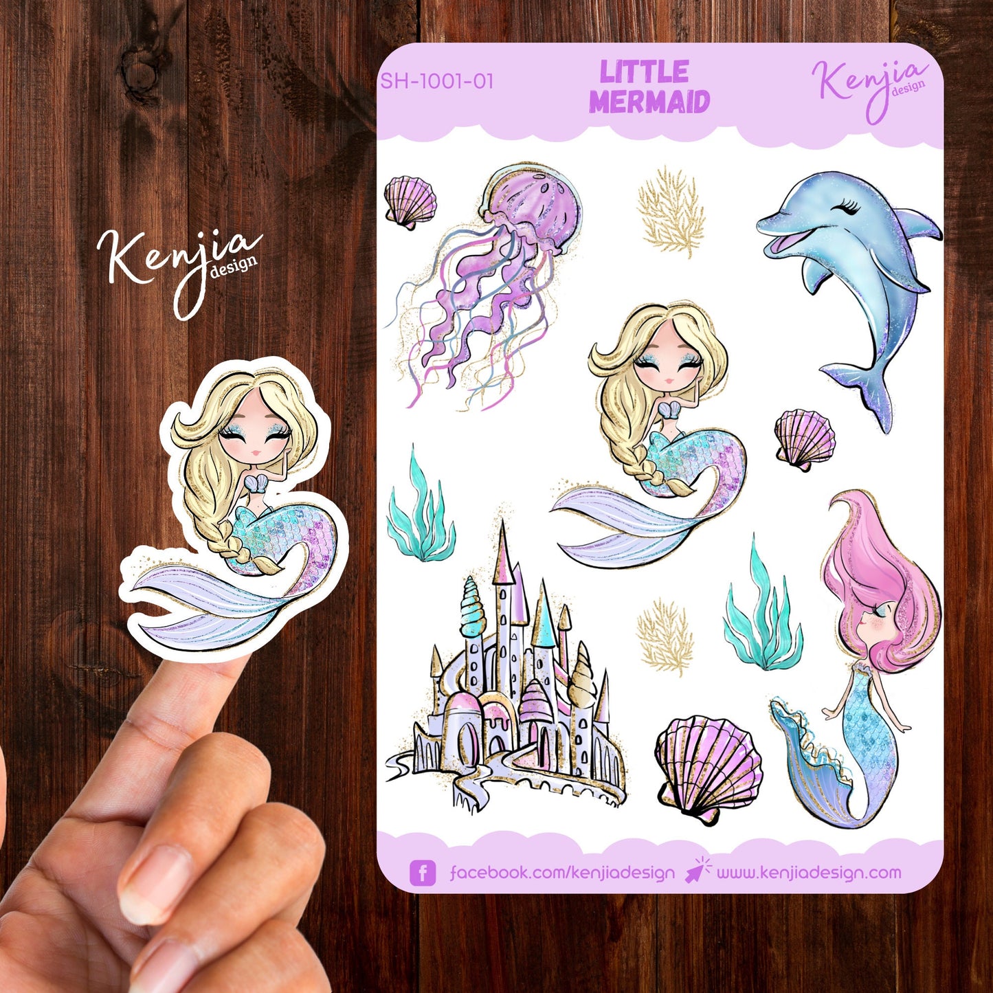 Beautiful Mermaid Sticker Sheet with Jellyfish Sea, Handmade cute Vinyl Sticker for gift, planner, book and laptop stickers