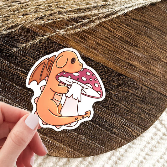 Autumn Orange Dragon vinyl die-cut sticker, cute fall fantasy sticker for dragon lovers and book readers who love the autumn season