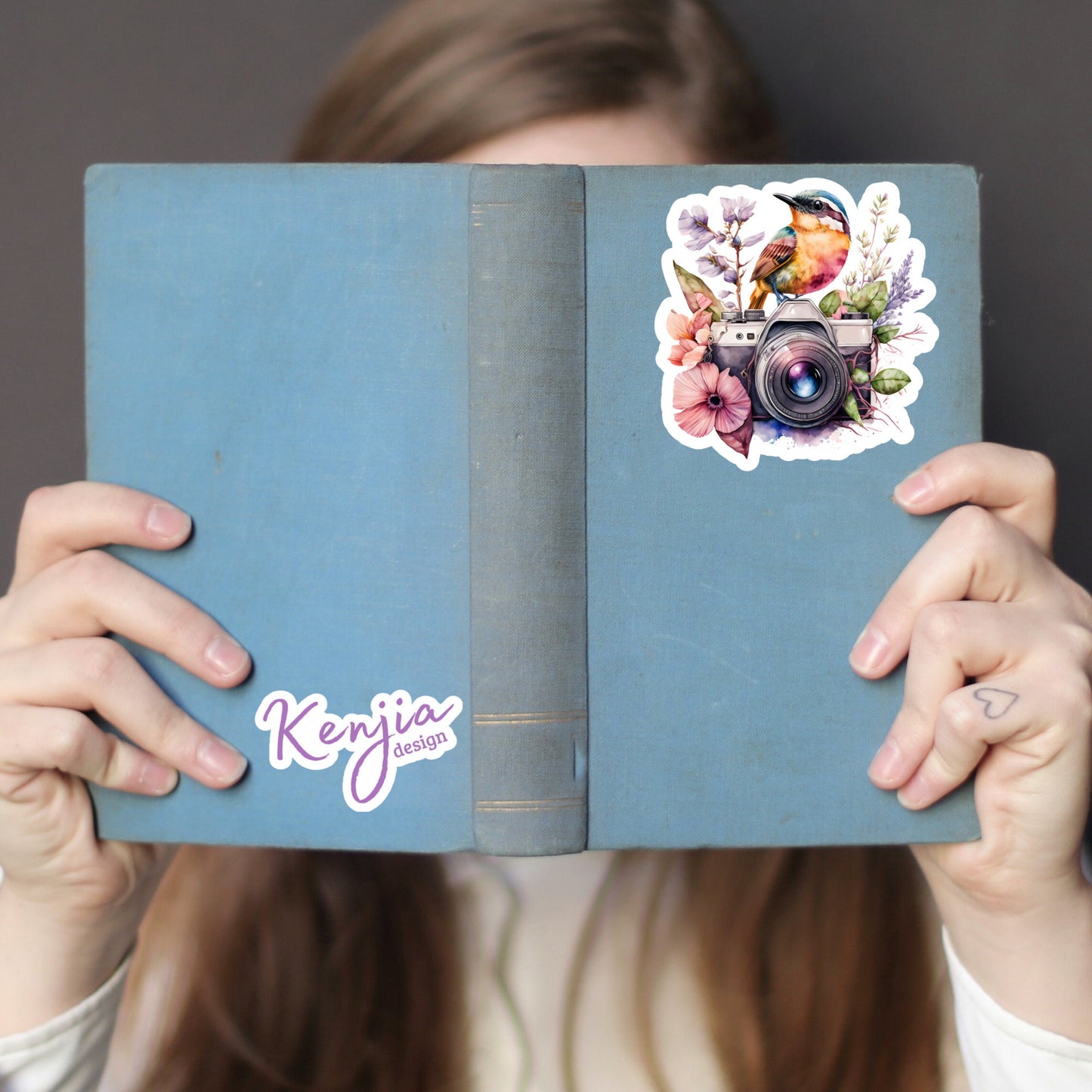 Floral Camera with Bird Watercolor Sticker and Magnet, Waterproof Handmade cute Vinyl Stickers for gift, planner, book and laptop