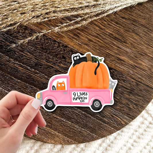 Pumpkin Truck Cats Sticker / Autumn Animal Gift / Kitty Lover Decal / Cottagecore Fall Decor / Cozy Harvest Art / Farmhouse Season Charm
