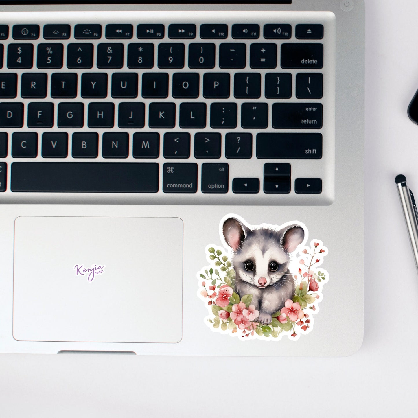 Cute handmade Possum Sticker and Magnet with Flowers, Watercolor Style, Waterproof Vinyl for gift, planner, book, laptop stickers