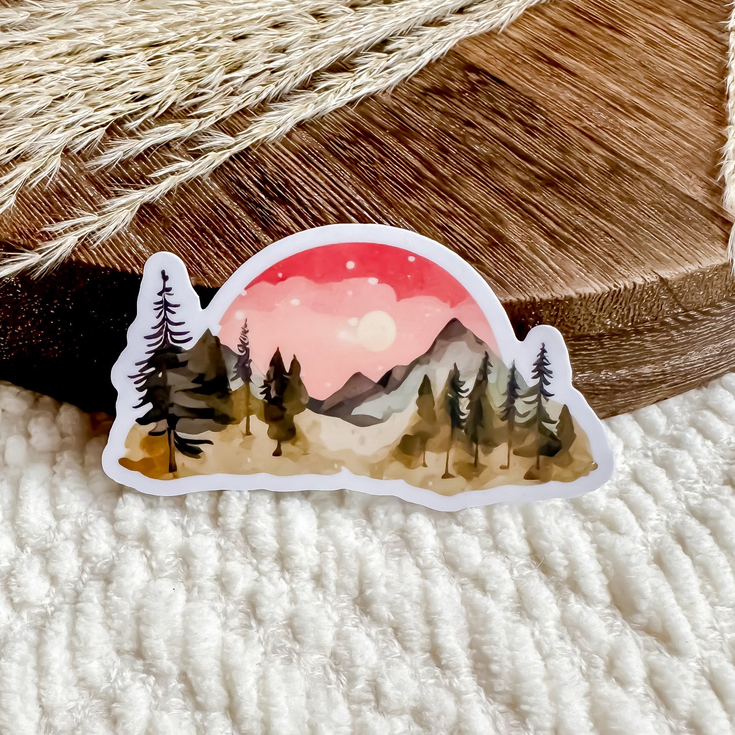 Mountain Sticker / Nature Stickers / Landscape Waterproof Vinyl Stickers / Pine Tree Forest Lover / Wildlife Gifts Laptop Stickers