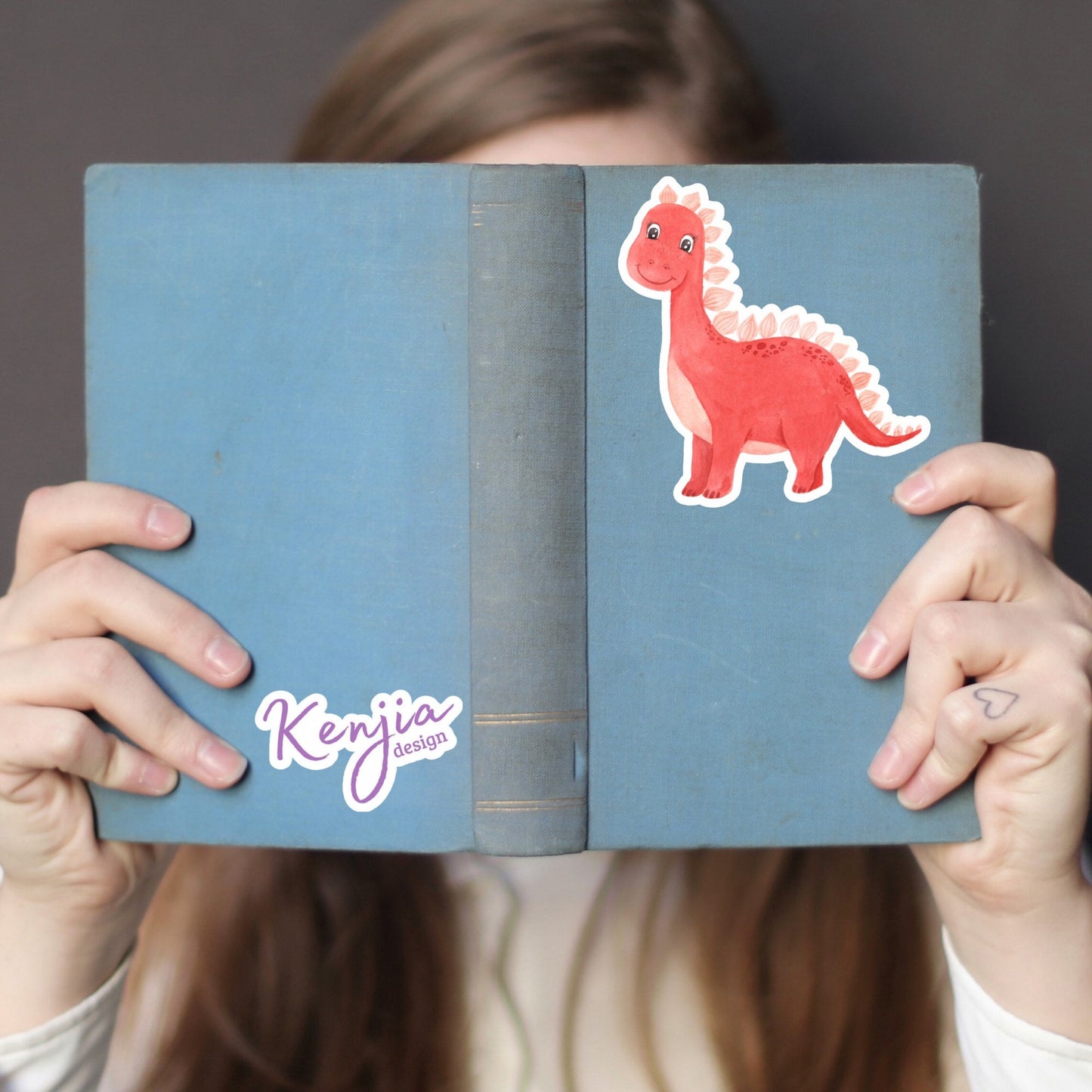 Cute Handmade Pink Dino Girl Sticker, watercolor effect, Waterproof and Dishwasher Safe Vinyl Sticker for gift, planner, book, laptop