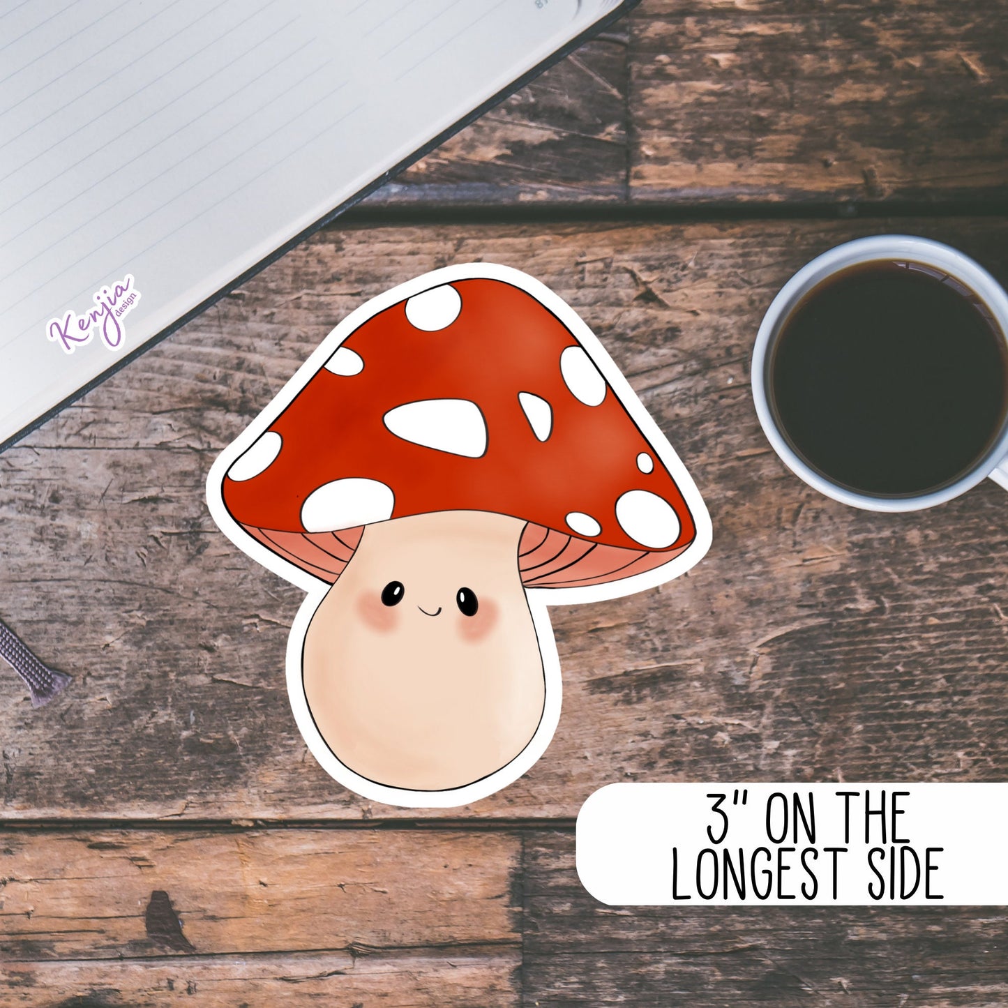Cute handmade Mushroom Sticker in Vinyl, for gift, Waterproof and Dishwasher Safe for planner, book , laptop stickers