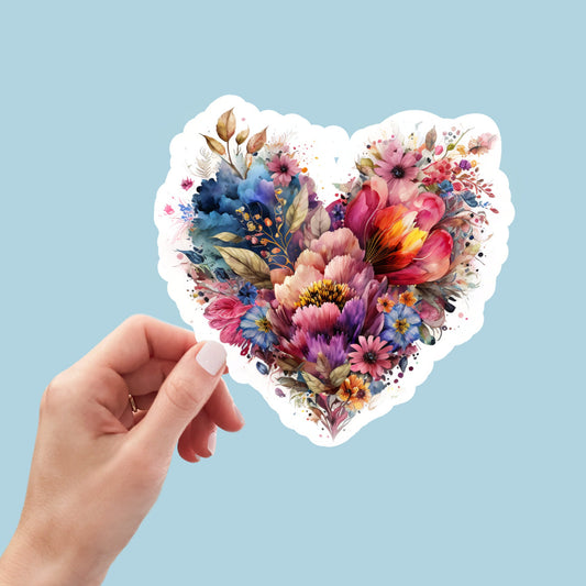 Beautiful Vintage Floral Heart, Waterproof and Dishwasher Safe Handmade cute Vinyl Sticker for gift, planner, book and laptop stickers