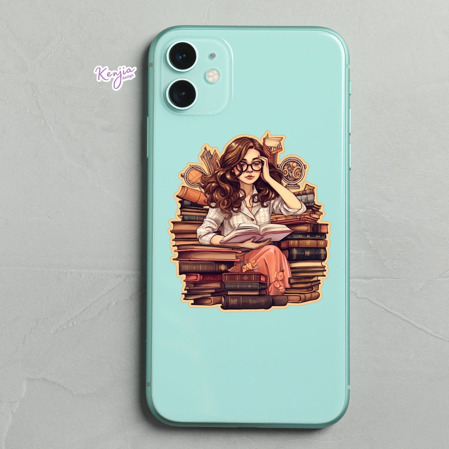 Cute Girl Reading Books Sticker and Magnet, Summer Stickers, Waterproof Vinyl Sticker for gift, planner, book, laptop