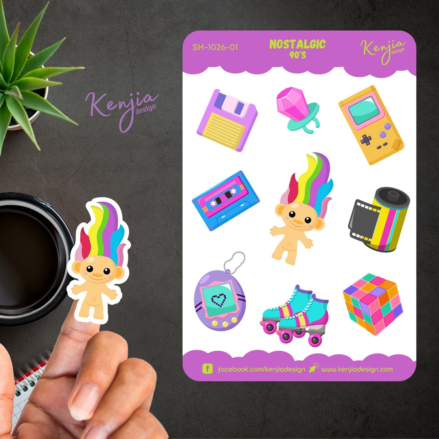 Nostalgic 90's Retro Sticker Sheet, Handmade cute Vinyl Sticker for gift, planner, book and laptop stickers