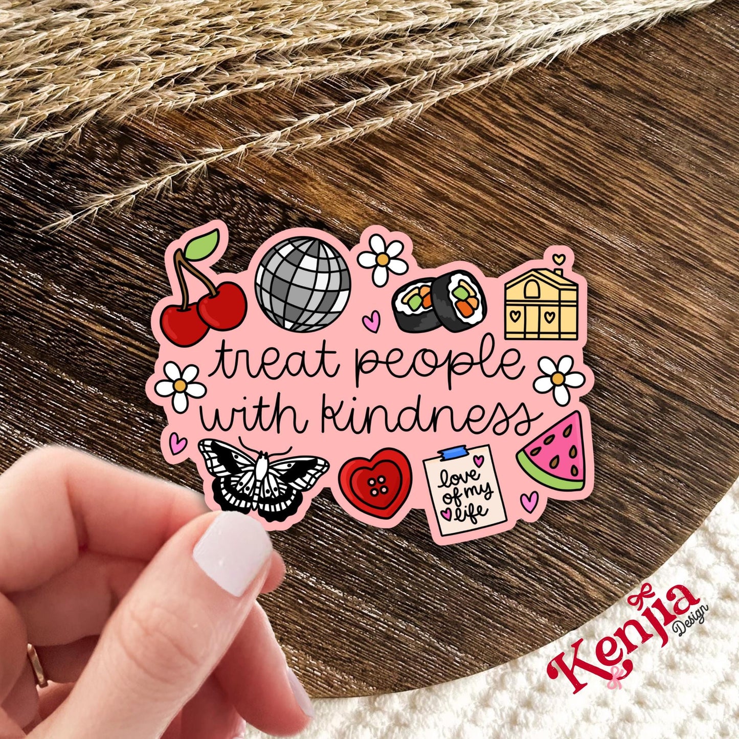 Treat People With Kindness Sticker / Positive Quote Sticker / Retro Disco Decal / Treat People Kind / Coquette Cherry / Be Kind
