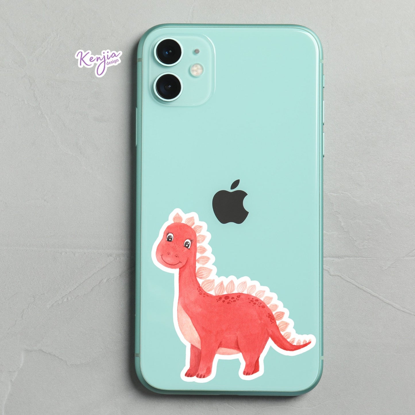 Cute Handmade Pink Dino Girl Sticker, watercolor effect, Waterproof and Dishwasher Safe Vinyl Sticker for gift, planner, book, laptop