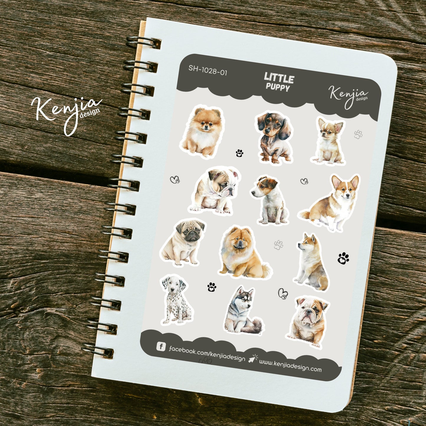 Little Puppy Dog Sticker Sheet, Handmade cute Vinyl Sticker for gift, planner, book and laptop stickers