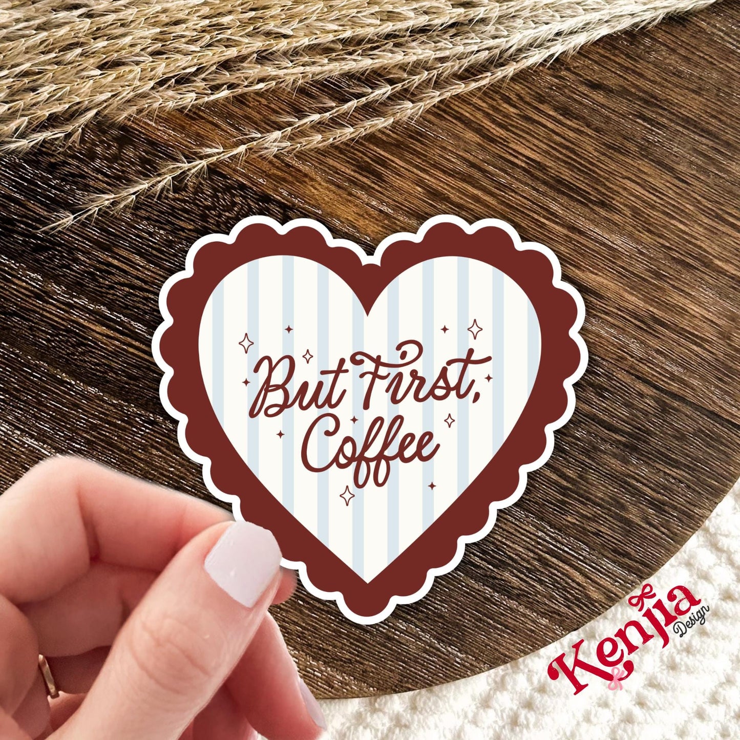 But First Coffee Sticker / Cute Heart Coffee Lover Sticker / Vintage Aesthetic Vinyl Decal for Laptop / Kindle Stickers / Water Bottle Gift