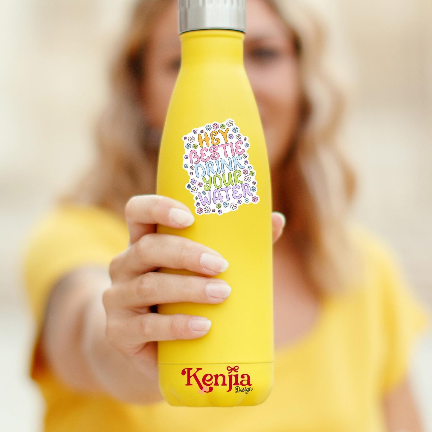 Hey Bestie Drink Your Water Sticker / Cute Motivational Water Bottle Sticker / Pastel Floral Aesthetic / Kindle Stickers / Laptop Decal Gift