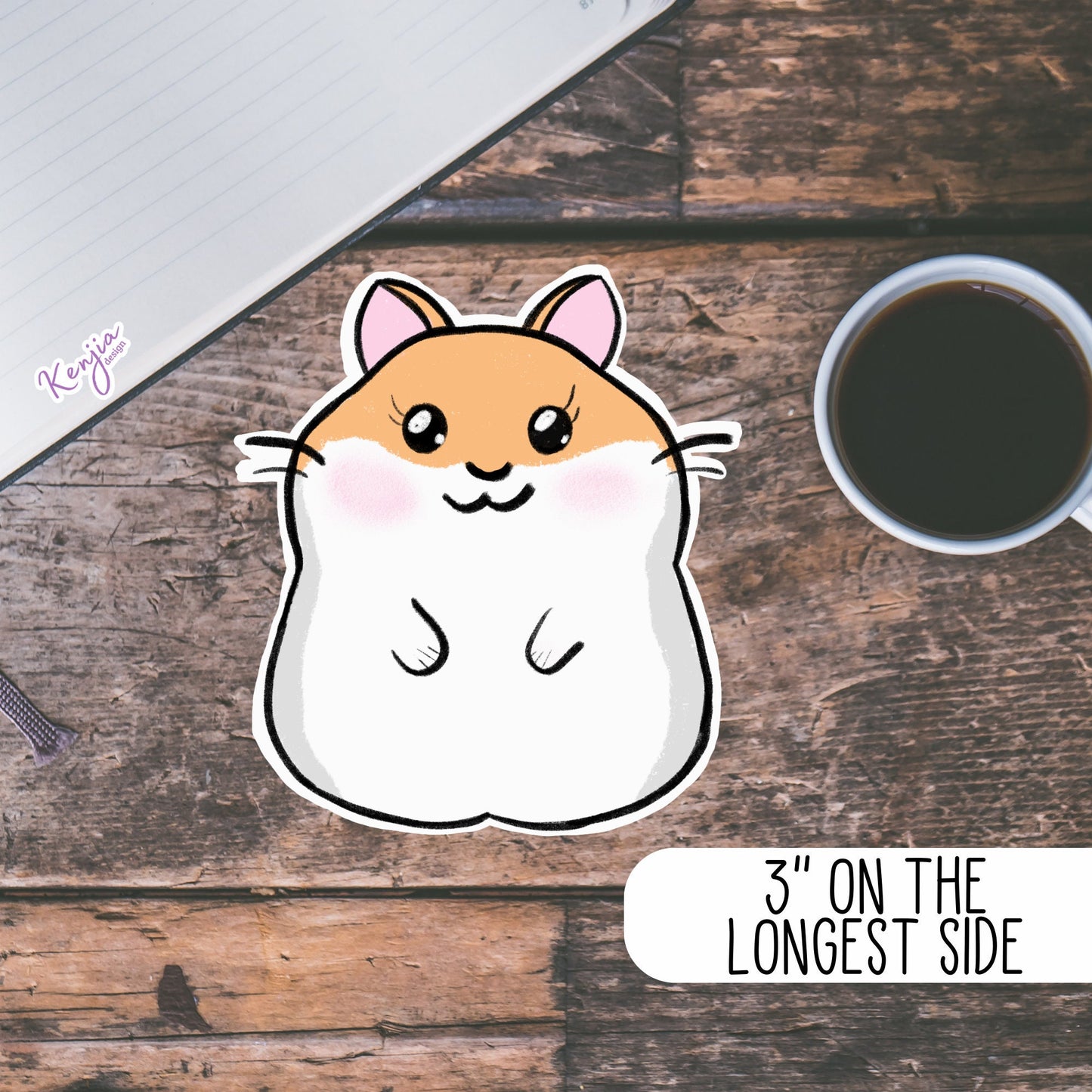 Cute handmade Happy Kawaii Hamster Sticker and Magnet with hand draw effect, Waterproof Sticker for gift, planner, book, laptop stickers
