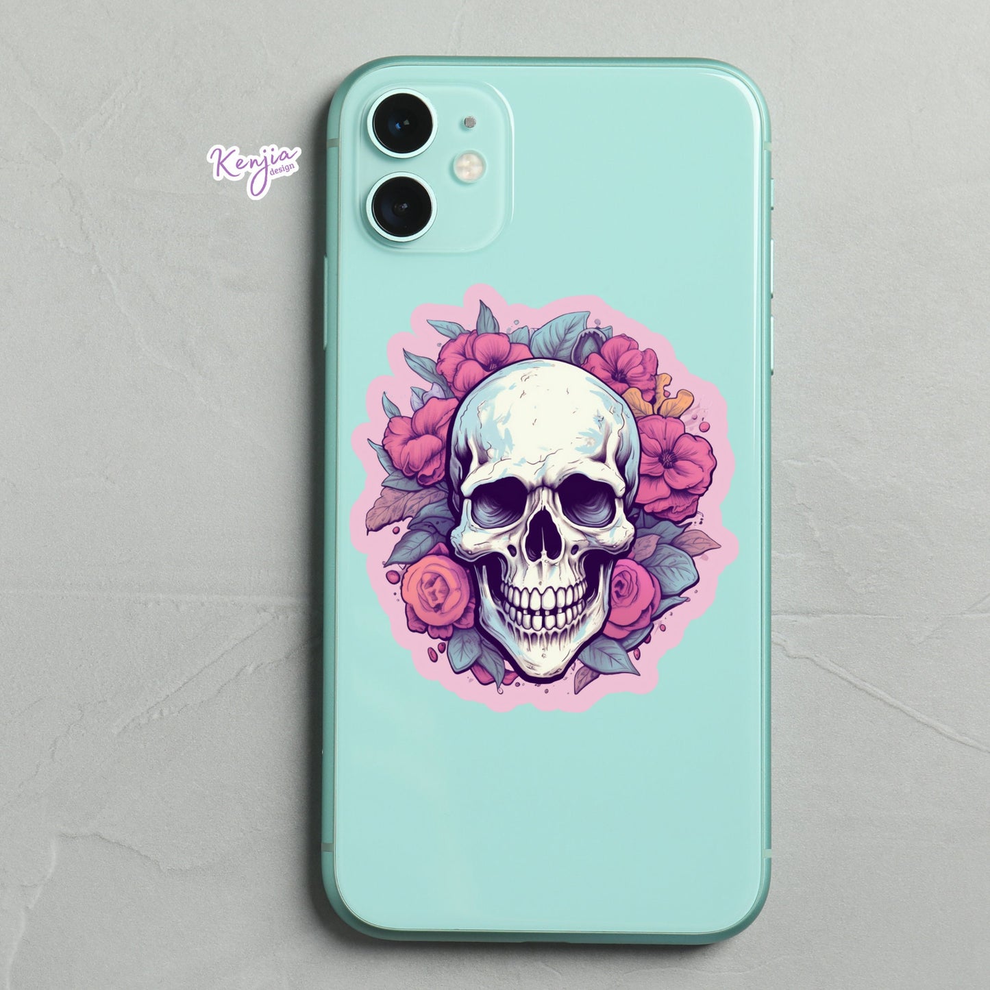 Cute Handmade Skull Head with Flower Goth Stickers and Magnet, skeleton sticker, watercolor effect, Waterproof Vinyl Sticker