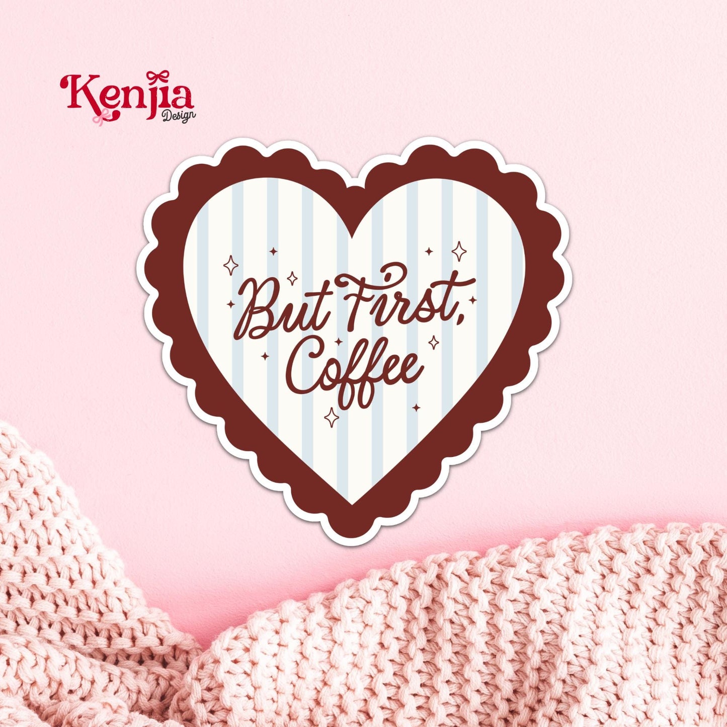 But First Coffee Sticker / Cute Heart Coffee Lover Sticker / Vintage Aesthetic Vinyl Decal for Laptop / Kindle Stickers / Water Bottle Gift