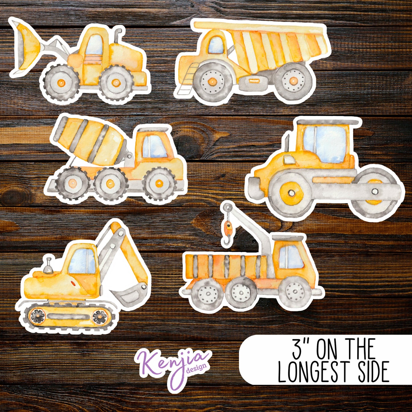Construction Vehicles Sticker, Waterproof and Dishwasher Safe Handmade cute Vinyl Sticker gift, planner, bumper, laptop stickers