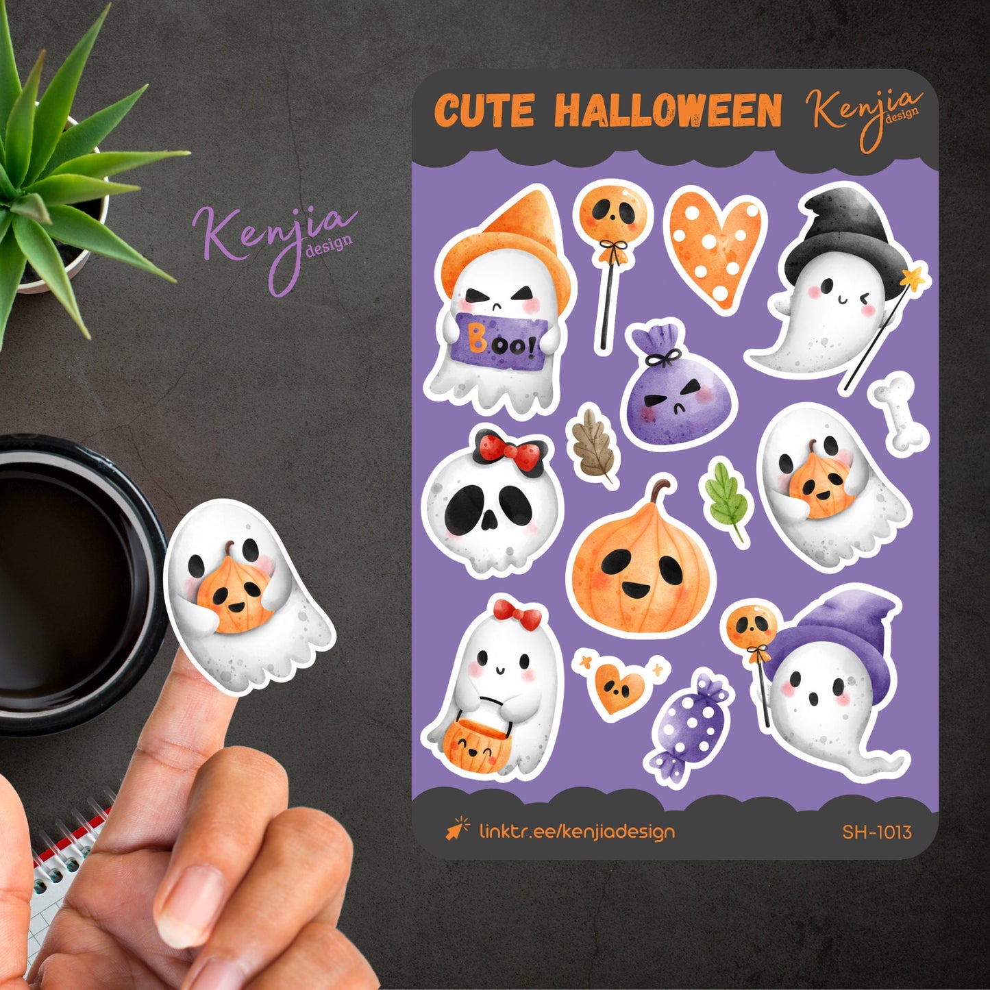 Cute Halloween Kawaii Spooky Ghost Sticker Sheet For Stationary Planner, Deco, Kindle, Mirror Stickers
