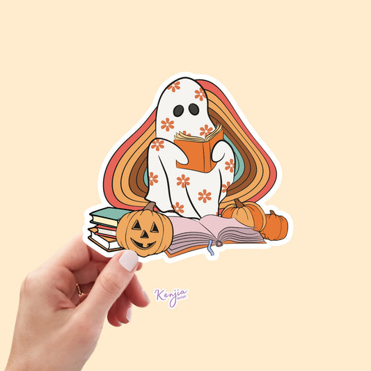 Ghost Reading Stickers Cute handmade Spooky Bookish Halloween Sticker and Magnet, Waterproof for Kindle, Planner, Book , Laptop stickers
