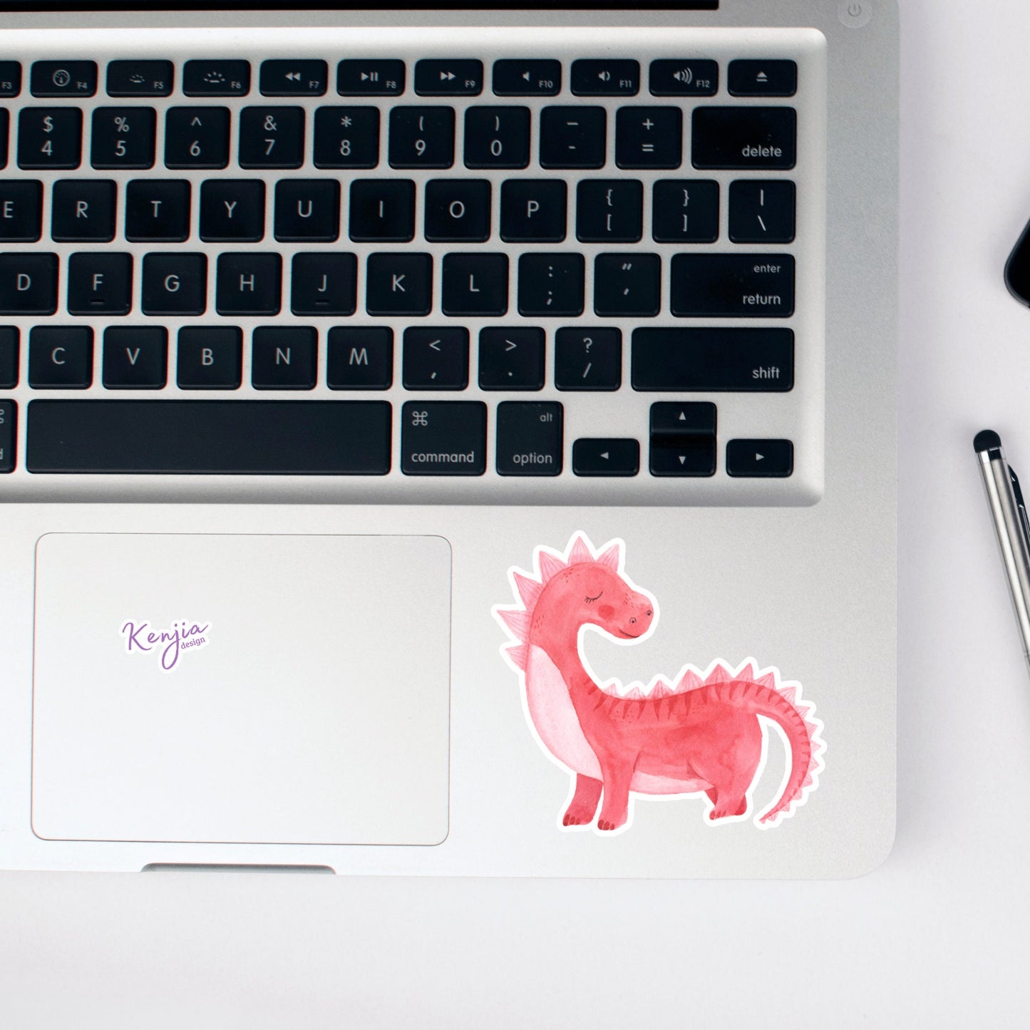 Cute Handmade Pink Dino Girl Sticker, watercolor effect, Waterproof and Dishwasher Safe Vinyl Sticker for gift, planner, book, laptop