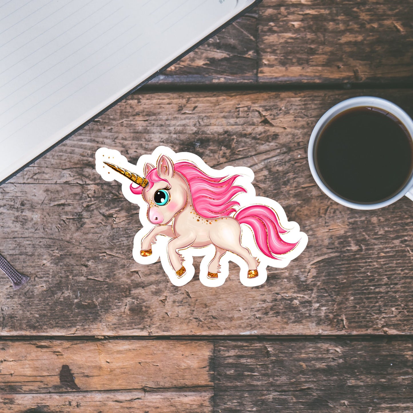Unicorn Cute Sticker, Pink Unicorn, Waterproof and Dishwasher Safe Handmade cute Vinyl Sticker for gift, planner, book and laptop stickers