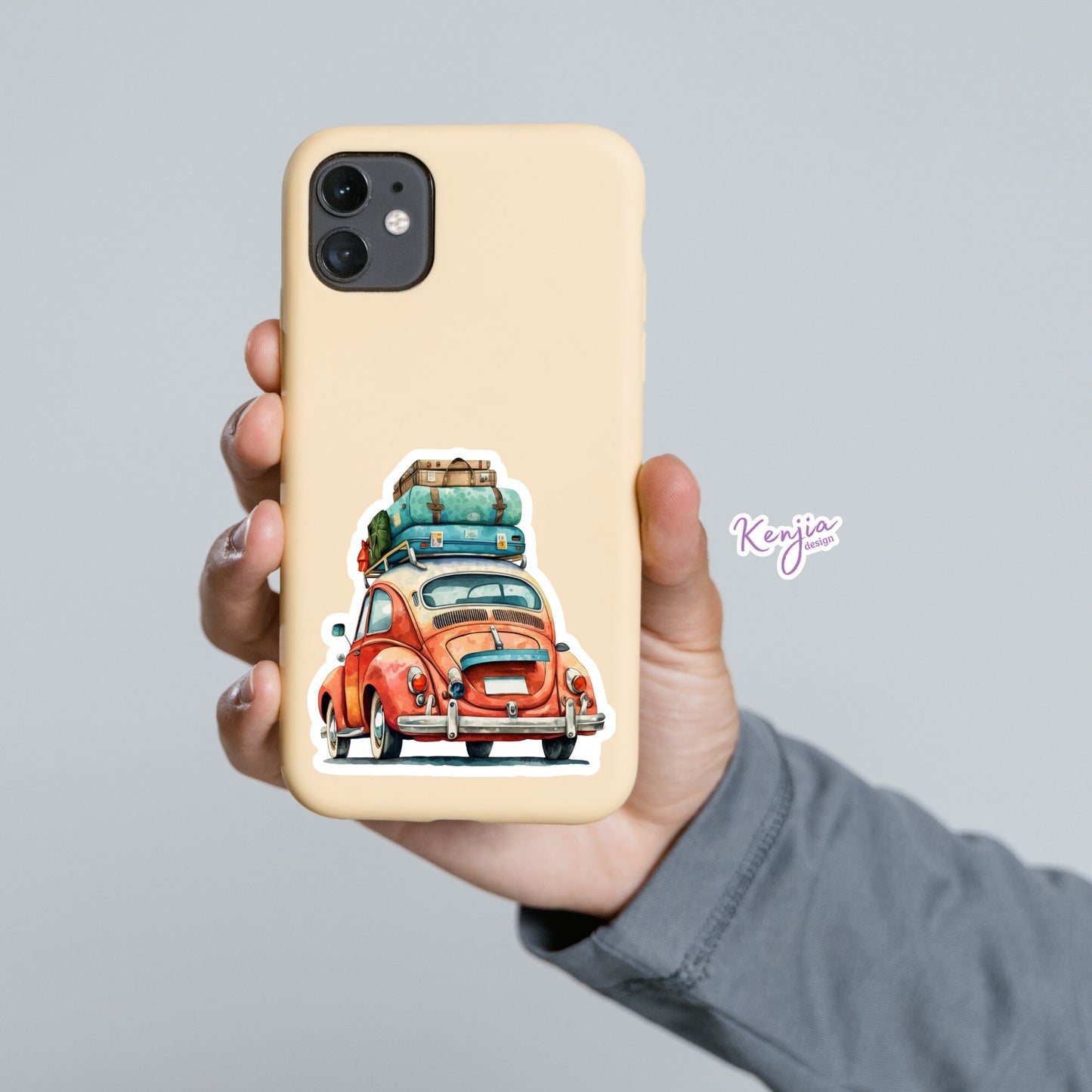 Cute handmade Traveling Car Sticker and Magnet with Watercolor Effect in Vinyl, Waterproof Stickers for planner, book , laptop stickers