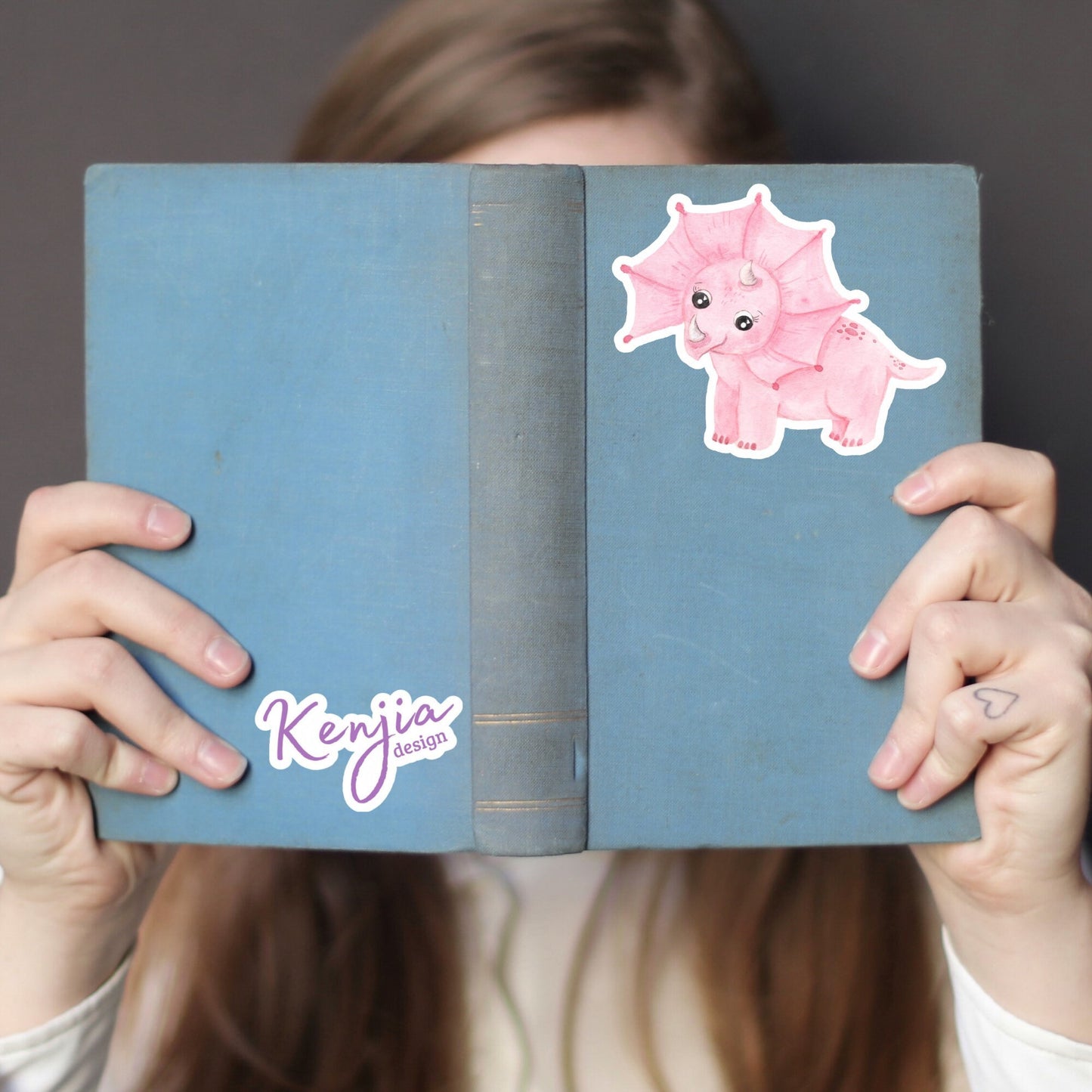 Cute Handmade Pink Dino Girl Sticker, watercolor effect, Waterproof and Dishwasher Safe Vinyl Sticker for gift, planner, book, laptop