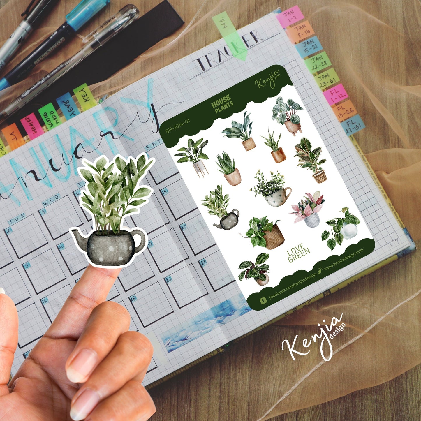 House Plants Sticker Sheet, Handmade cute Vinyl Sticker for gift, planner, book and laptop stickers (Jellyfish, Seahorse, octopus)