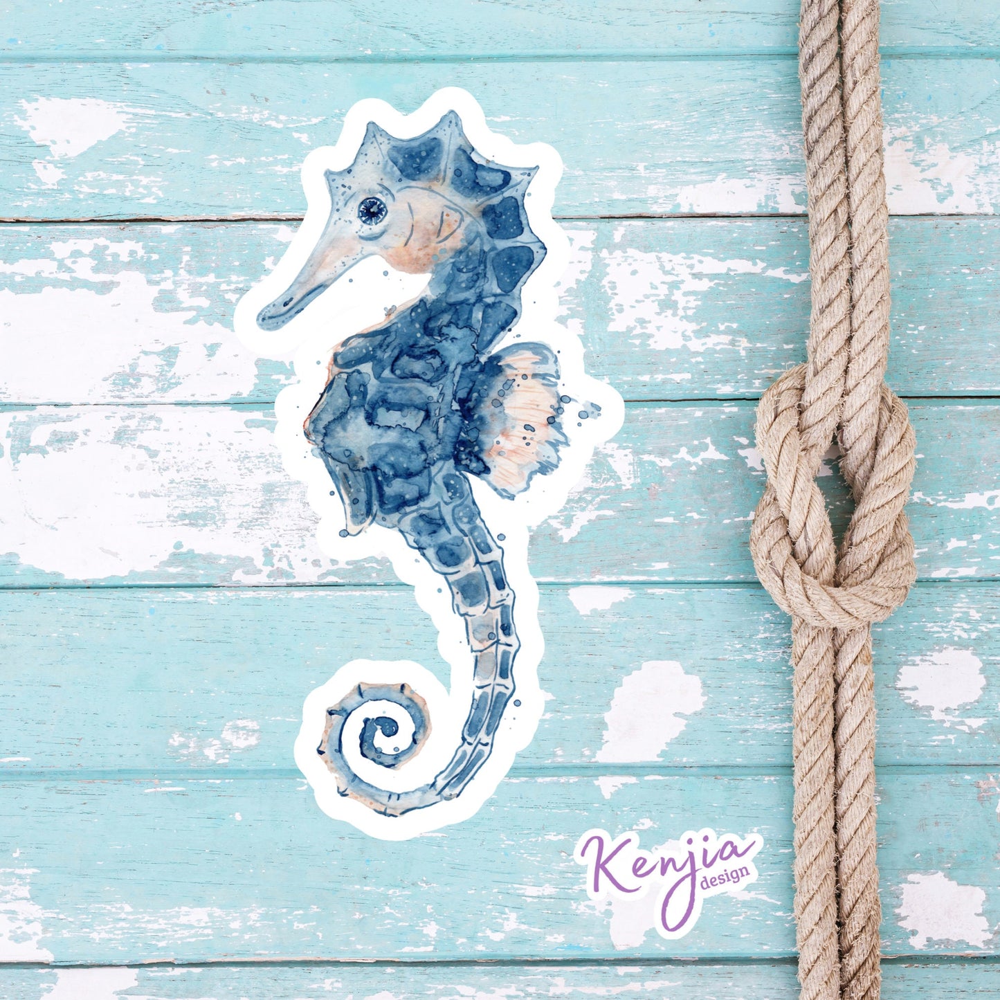 Cute handmade Seahorse Sticker with watercolor effect, Waterproof and Dishwasher Safe Vinyl Sticker for gift, planner, book, laptop stickers