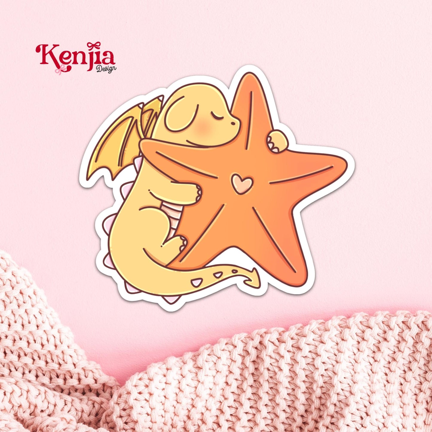 Cute Orange Dragon Sticker / Baby Dragon Lover Gift / Bookish sticker / Fantasy Readers / Summer Seashell / Beach Vibe / Coastal Sea Life