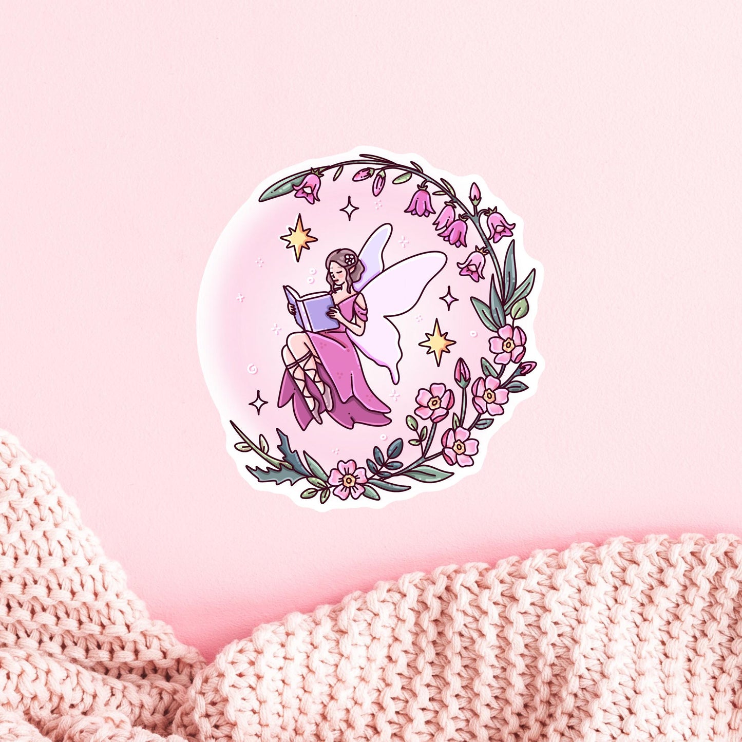 Fairy Tale Bookish Pink Sticker / Fantasy Reader Decal / Bookworm Gift / Magical Book Lover