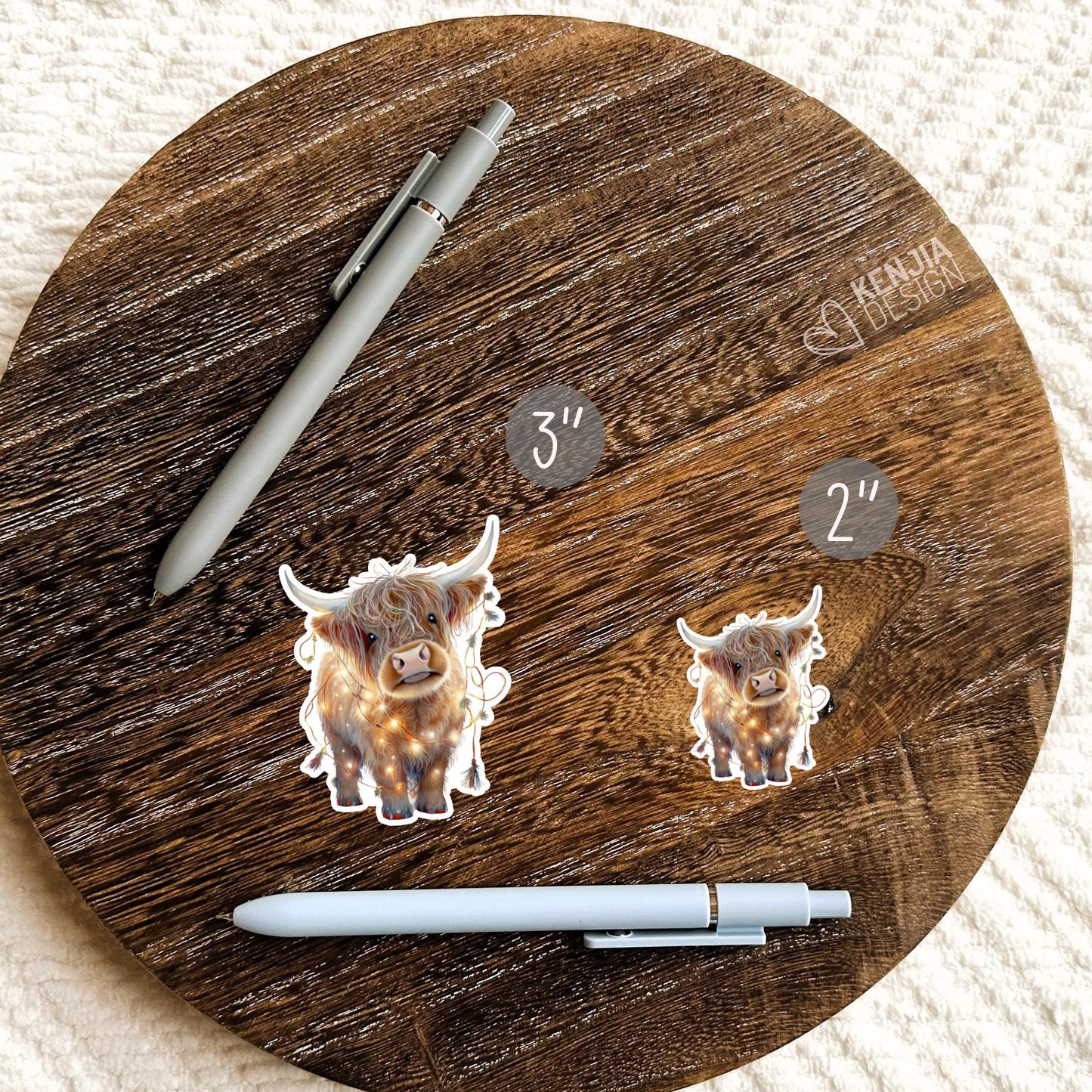 Cute Christmas Highland Cow Stickers / Farm Animal Lover / Fluffy Calf / Farm Life / Moo Moo Scottish Cow Laptop & Kindle Stickers