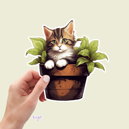 Cute Cat Stickers and Cat Magnet with House Plants Cat Mom, Waterproof Vinyl Sticker gifts for Cat Lovers, planner, book, laptop stickers