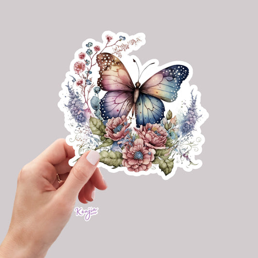 Cute Handmade Retro Butterfly Floral Vintage Stickers with Watercolor Effect, Waterproof Vinyl Sticker for gift, planner, laptop